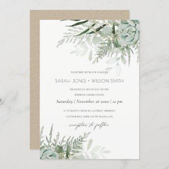 dusky green leafy fern succulent wedding invite