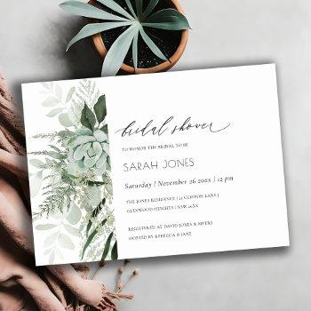Small Dusky Leafy Fern Succulent Baby Shower Invite Front View