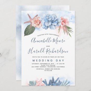 Small Dusty Blue And Blush Tropical Beach Wedding Front View