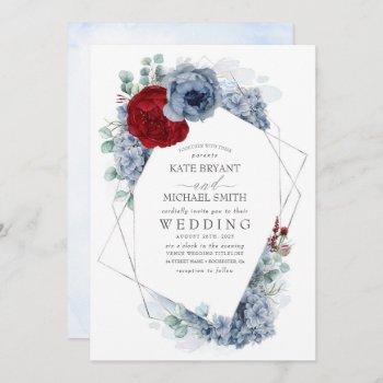 Small Dusty Blue And Burgundy Red Floral Elegant Wedding Front View