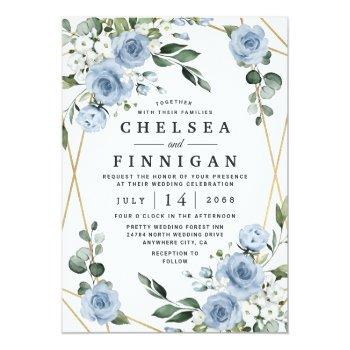 Small Dusty Blue And Gold Elegant Floral Rustic Wedding Front View