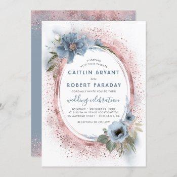 Small Dusty Blue And Rose Gold Glitter Floral Wedding Front View
