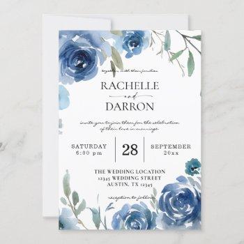 dusty blue & blue floral wedding invitation
