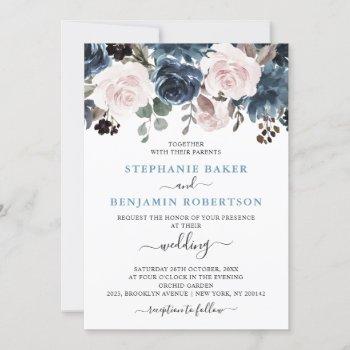 Small Dusty Blue Blush Pink Floral Botanical Wedding Front View