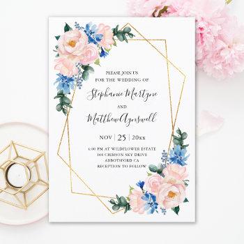 Small Dusty Blue Blush Pink Geometric Floral Wedding Front View