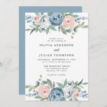 Small Dusty Blue & Blush Rose Floral Watercolor Wedding Front View