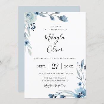 dusty blue botanical floral wedding invitation