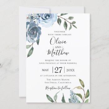 dusty blue botanical wedding invitation