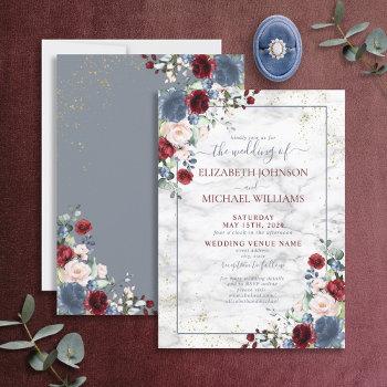 Small Dusty Blue Burgundy Blush Gold Floral Wedding Front View