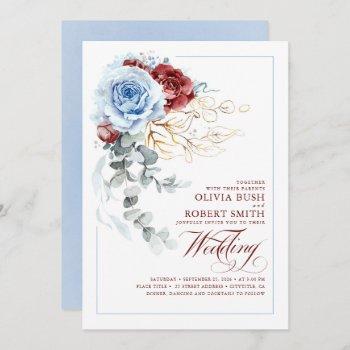 Small Dusty Blue & Burgundy Red Boho Floral Wedding Front View