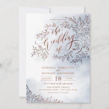 Small Dusty Blue Calligraphy Rustic Floral Wedding Front View