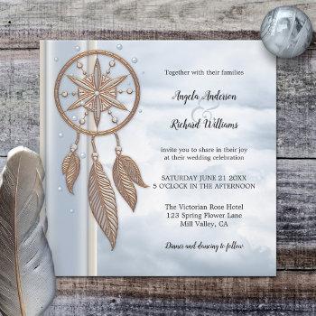 dusty blue dreamcatcher wedding invitation