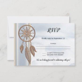 Small Dusty Blue Dreamcatcher Wedding Rsvp Front View