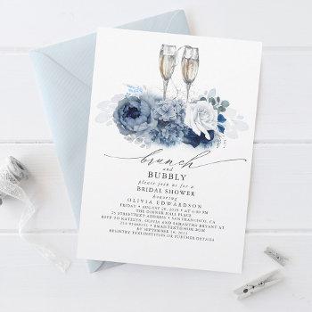dusty blue elegant brunch and bubbly bridal shower invitation