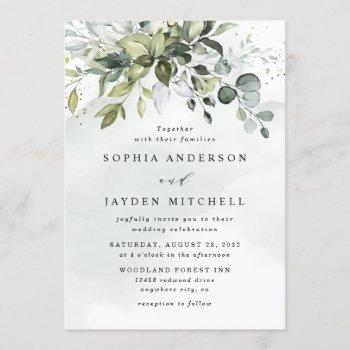 dusty blue eucalyptus greenery succulent wedding invitation