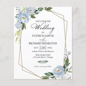 dusty blue floral budget wedding invitation