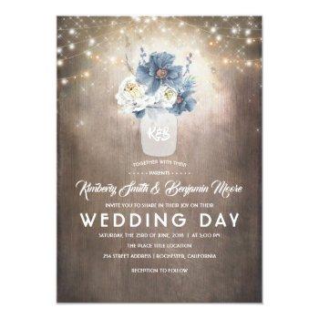 Small Dusty Blue Floral Mason Jar Rustic Country Wedding Front View