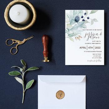 dusty blue floral wedding invitation