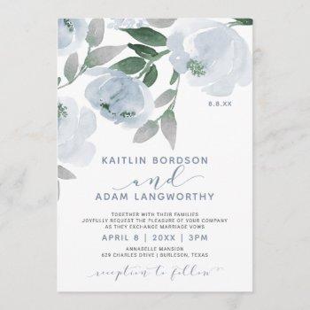 dusty blue gray watercolor floral wedding invitation