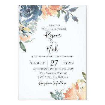 Small Dusty Blue Peach Botanical Wedding Front View