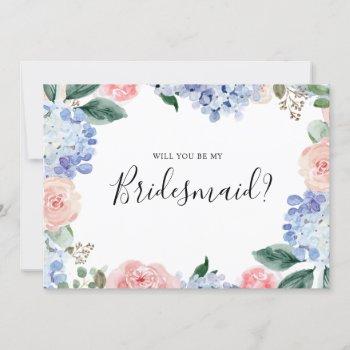 dusty blue pink hydrangeas bridesmaid proposal invitation