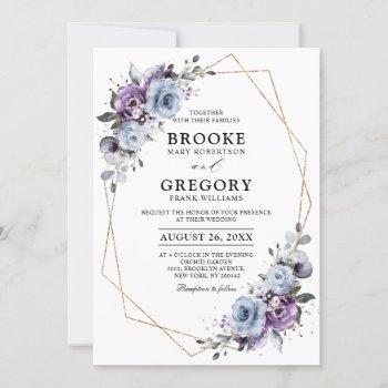 Small Dusty Blue Purple Gold Geometric Wedding Front View