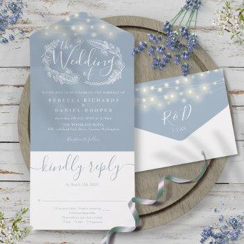 Small Dusty Blue String Lights Foliage Floral Wedding All In One Front View