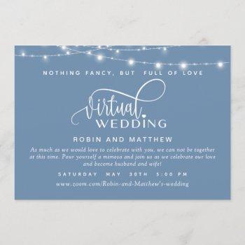 Small Dusty Blue, String Lights, Online Virtual Wedding Front View