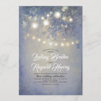dusty blue wedding | rustic string lights invitation