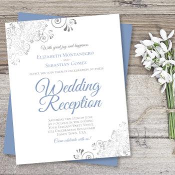 Small Dusty Blue & White Budget Wedding Reception Invite Front View