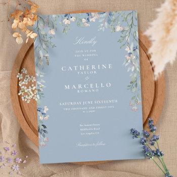 dusty blue wildflowers watercolor floral wedding invitation