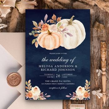 Small Dusty Peach Floral Pumpkin Navy Blue Wedding Front View