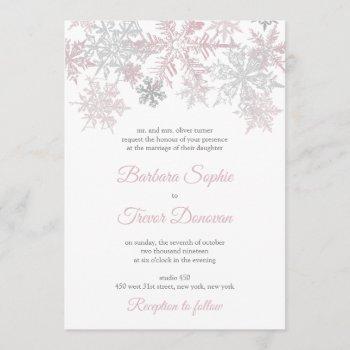 dusty pink & silver snowflakes winter wedding invitation