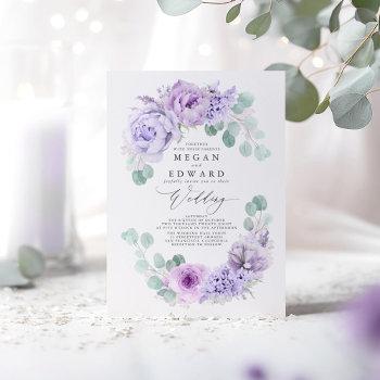 dusty purple floral elegant boho wedding invitation