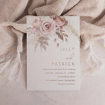  dusty rose & blush wedding real rose gold foil invitation