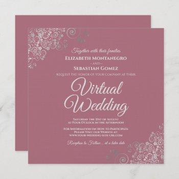 dusty rose & lacy silver elegant virtual wedding invitation