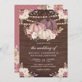 dusty rose pink pumpkin ivory floral wood wedding invitation