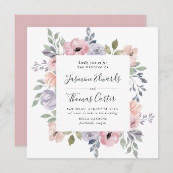 Small Dusty Rose Pink Watercolor Floral | Square Wedding Front View