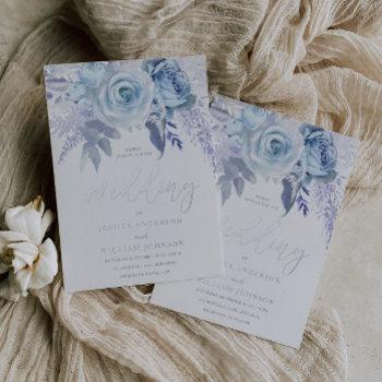 dusty sky blue & silver divine wedding foil invitation