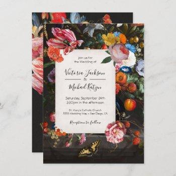 dutch master butterfly floral dark & moody wedding invitation