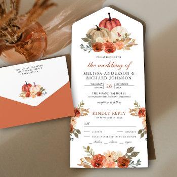 Small Earthy Burnt Orange Floral Pumpkin Wedding All In One Front View