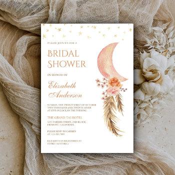 earthy floral pampas crescent moon bridal shower invitation