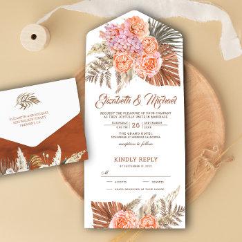 Small Earthy Tones Burnt Orange Floral Boho Palm Wedding All In One Front View