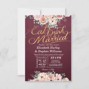 eat drink and be married floral wedding invitation