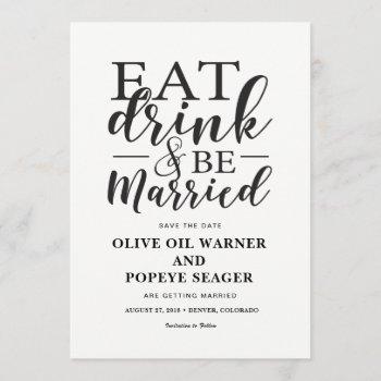 Small Eat Drink And Be Married Wedding Save The Date Front View
