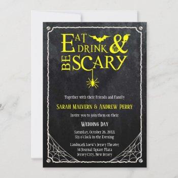 Small Eat, Drink And Be Scary Halloween Wedding Invite Front View