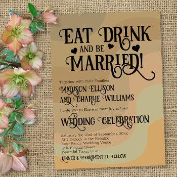 eat drink & be married earthtone retro wedding invitation