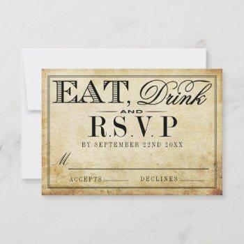 eat, drink & be married vintage wedding rsvp card