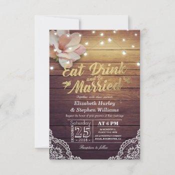 Small Eat Drink & Be Married Wedding Floral Rustic Wood Front View