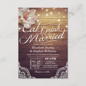 eat drink & be married wedding floral rustic wood invitation